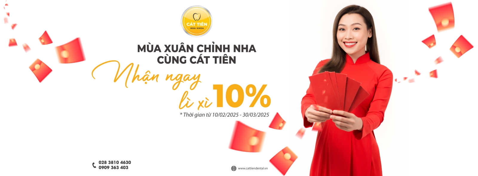 Nha khoa Cát Tiên gửi đến bạn phong bao đỏ LÌ XÌ ƯU ĐÃI 10% cho điều trị chỉnh nha